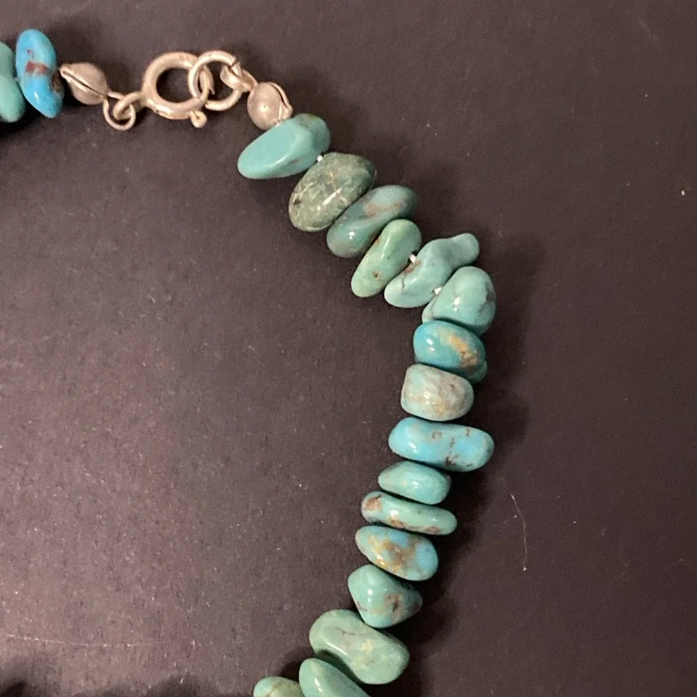 Handcrafted Natural Turquoise Nugget Bracelet with Sterling Silver Clasp Vtg